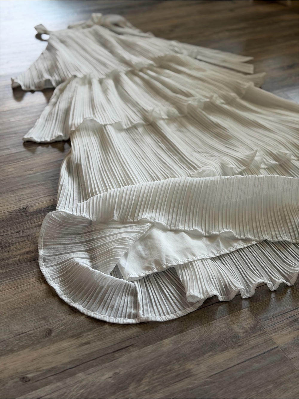 Ruffle Pleated Tiered Layered Chiffon Flowy Swing Long Midi Dress in White - Picture 14 of 15